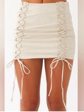 Peppermayo Beige Lace-Up Skirt